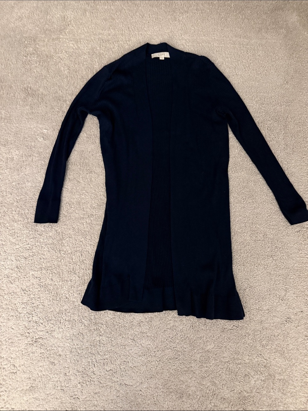 LOFT Navy Open-Front Ribbed Cardigan
